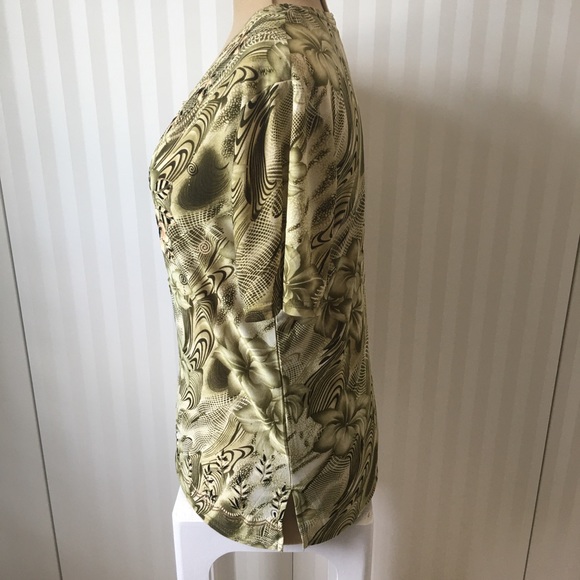 TC Fashions elegant green tan cream gold black embroidered blouse Size L - Picture 3 of 8